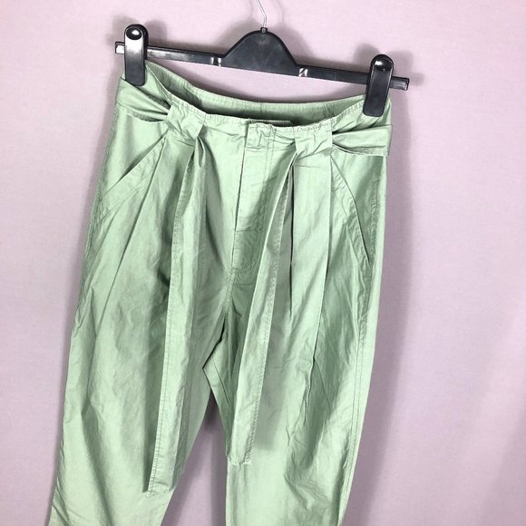 La Vie Rebecca Taylor Sage Green Tie Front Paperbag Waist Pants Size 27 - Picture 4 of 11